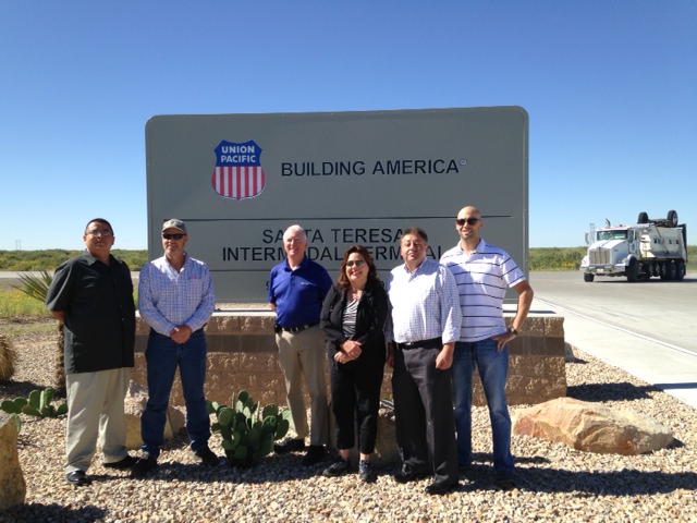 Group tours UP Santa Teresa Intermodal Facility: Left to right: Michael Sage, GGEDC; Rick Murphy, GGEDC; Jeff Kiely, NWNMCOG; Patty Lundstrom, GGEDC; Jerry Pacheco, NM IBA; Aaron Kowalski, Gallup Land Partners