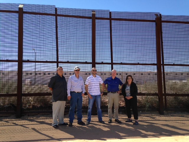 Group on New Mexico / Mexico International Border: Left to right: Michael Sage, GGEDC; Rick Murphy, GGEDC; Aaron Kowalski, Gallup Land Partners; Jeff Kiely, NWNMCOG; Patty Lundstrom, GGEDC 